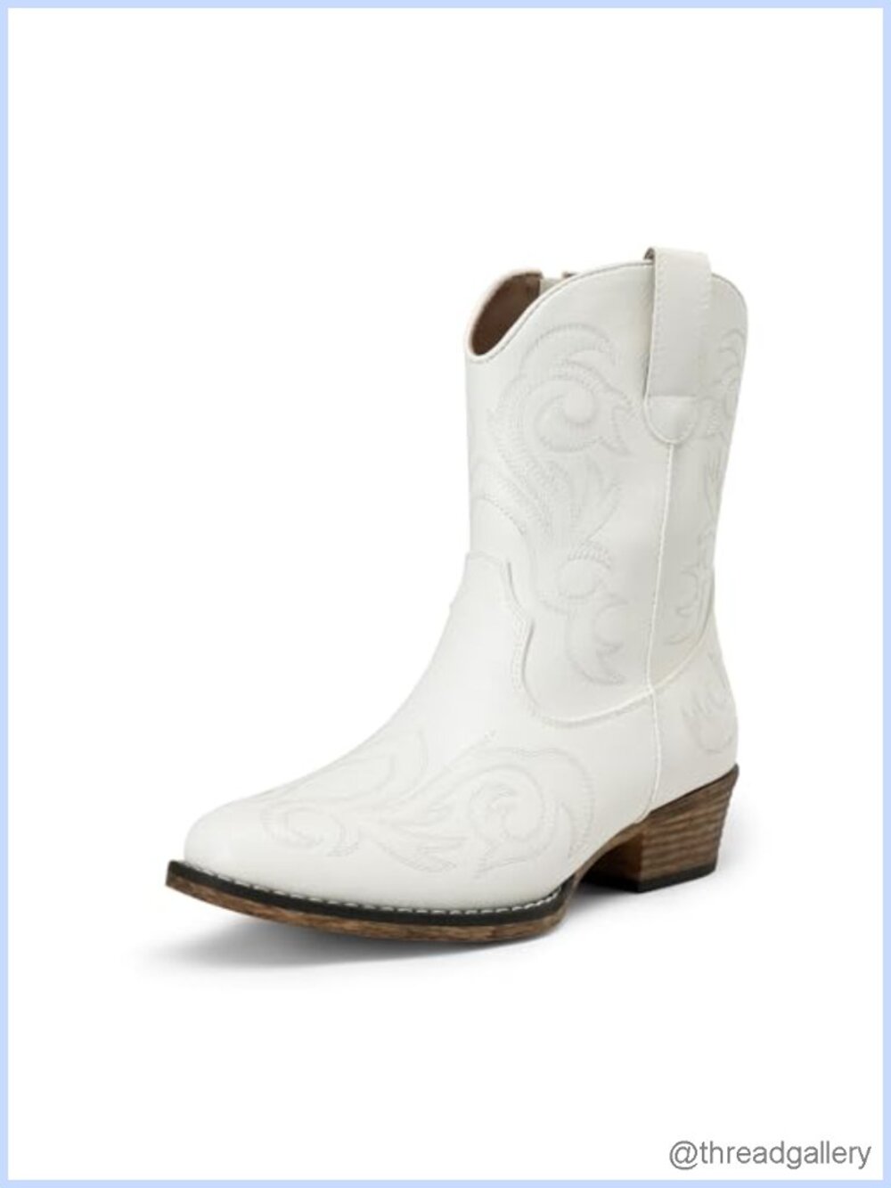 Women's Faux Leather Western Ankle Boots Embroidered Square Toe Booties